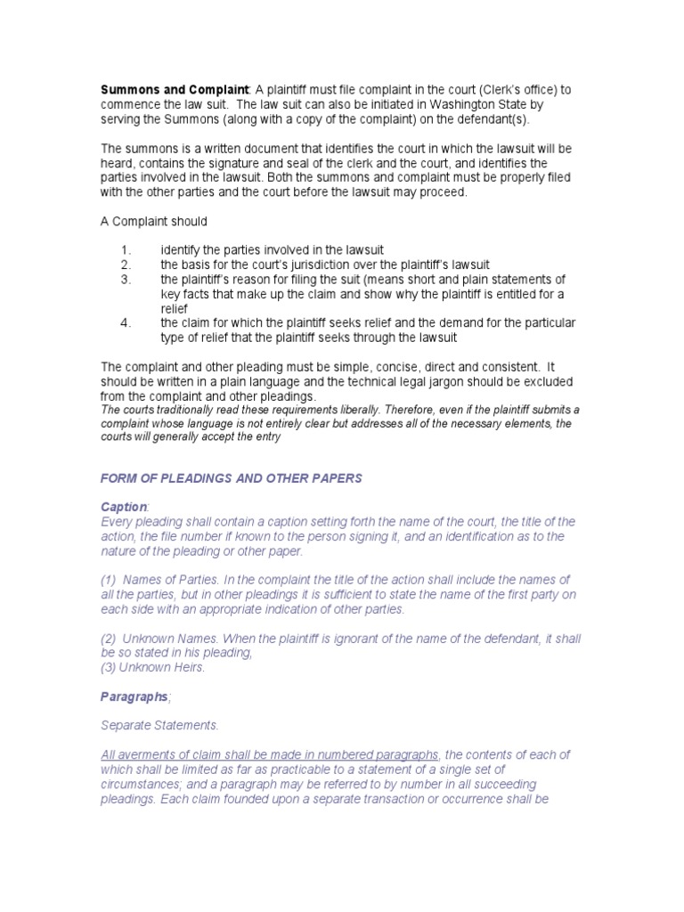 Court Rules Washington PDF Lawsuit Complaint