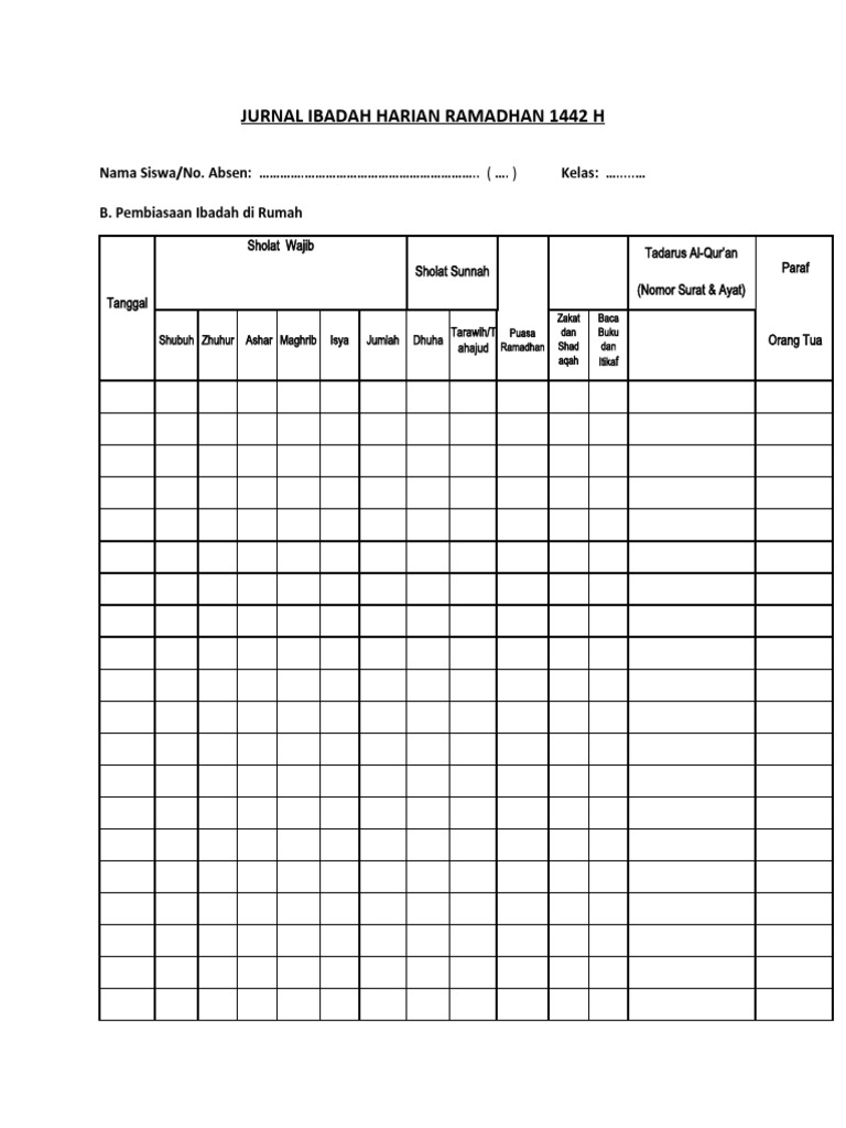 jurnal ramadhan harian untuk meningkatkan kedekatan dengan allah