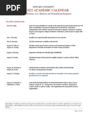 Howard University Academic Calendar 2021-22 | PDF | Workweek And Weekend | Academic Term