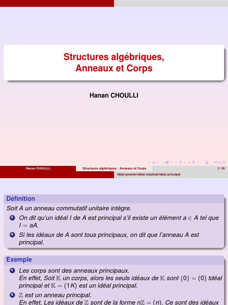 Anneaux Et CorpsSéance3 PDF Anneau (mathématiques) Corps commutatif