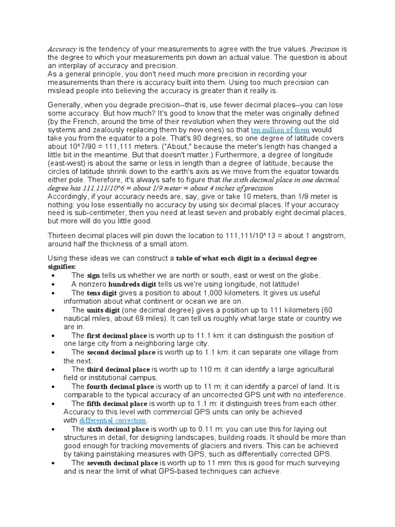 GPS Accuracy Decimal Points PDF Accuracy And Precision Latitude