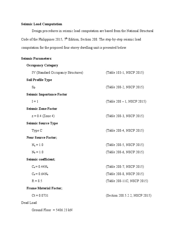 Seismic Load Computation Pdf Structural Engineering Economic Sectors