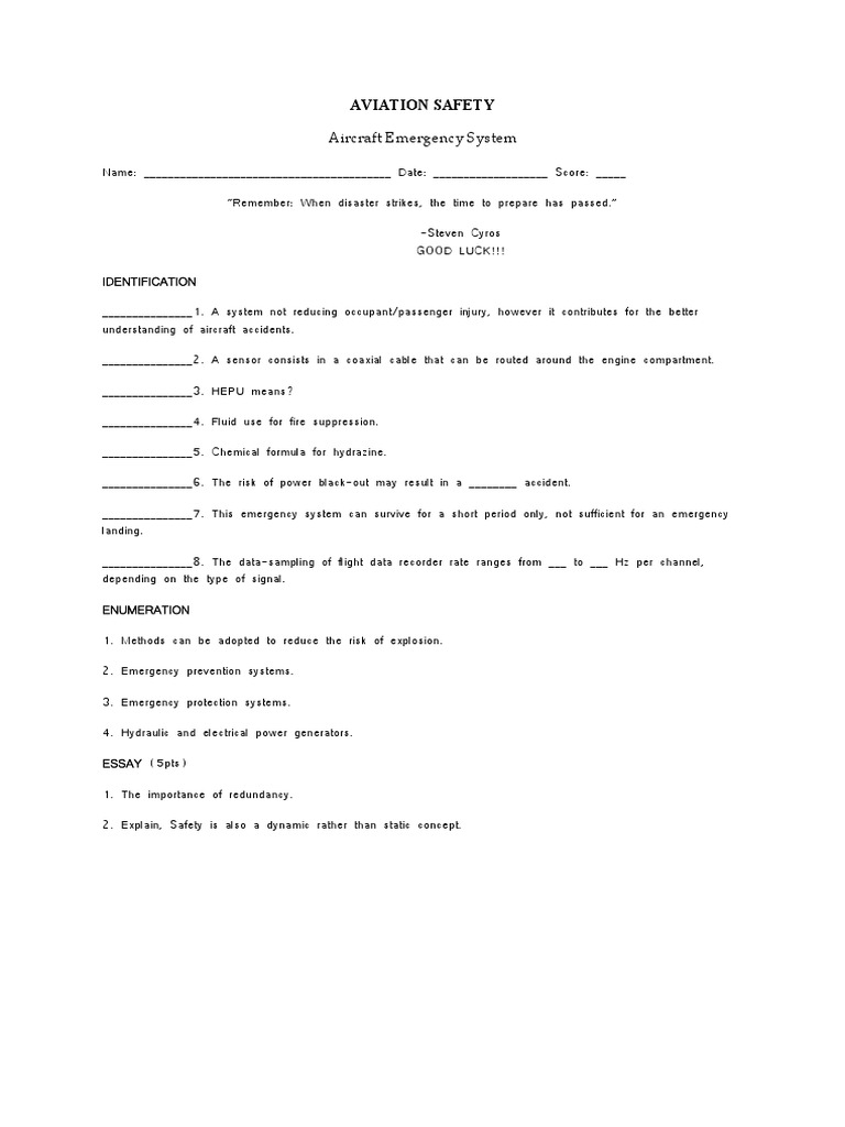 Aviation Safety Quiz PDF