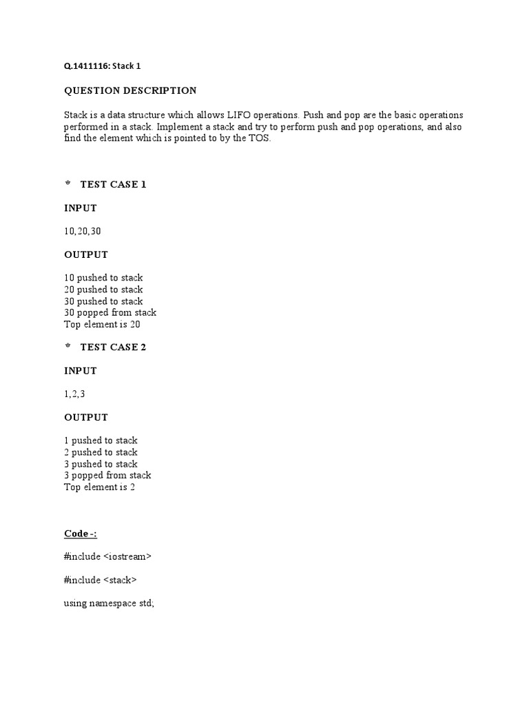 Stack Implementation with Push/Pop Operations | PDF