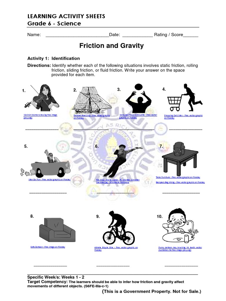 Friction and Gravity Activities for Grade 6 | PDF | Friction | Gravity