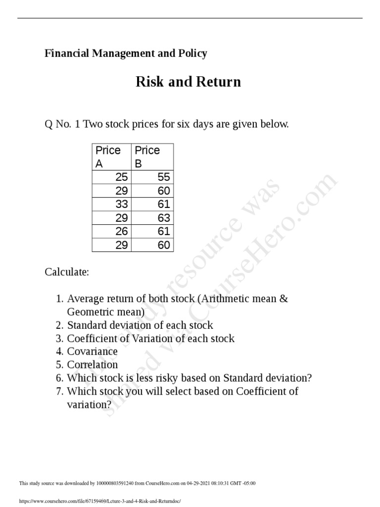 Risk and Return Analysis in Finance | PDF | Beta (Finance) | Standard ...