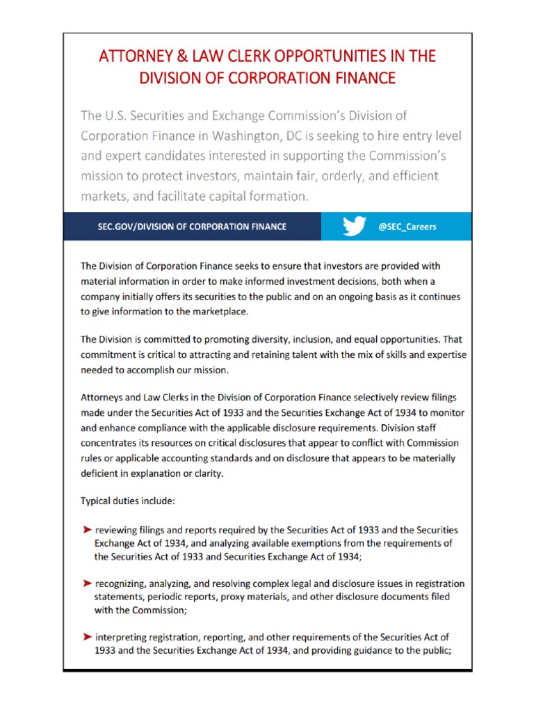 SEC Attorney & Law Clerk PDF U.S. Securities And Exchange Commission Securities Act Of 1933