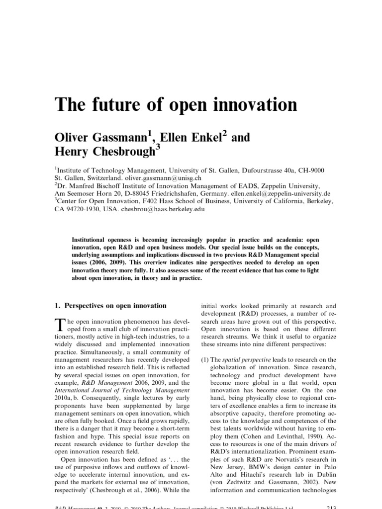 Future Perspectives on Open Innovation | PDF | Innovation | Research ...