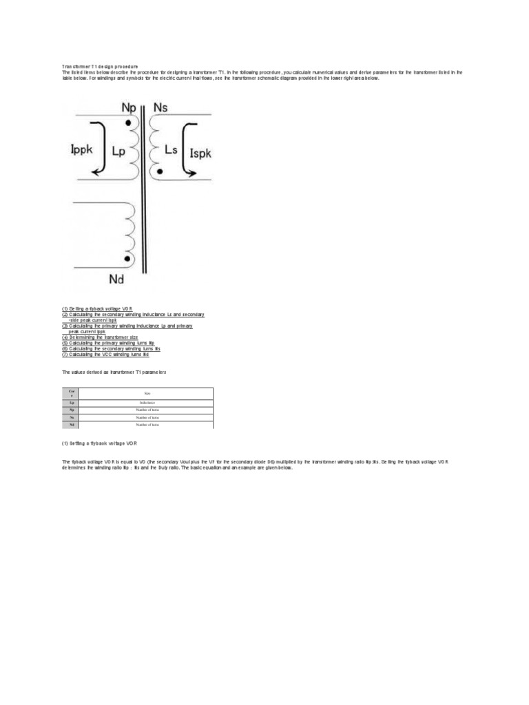 Transformer T1 Design Procedure Guide | PDF | Inductance | Transformer