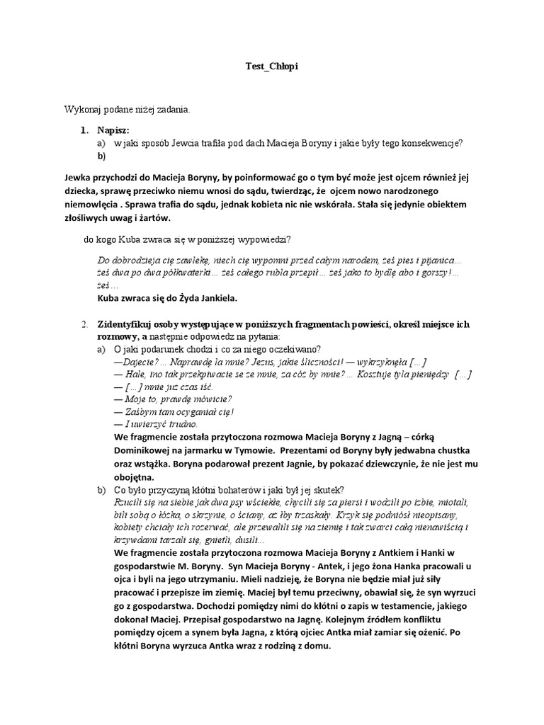 Chłopi Tom 1 Test Online