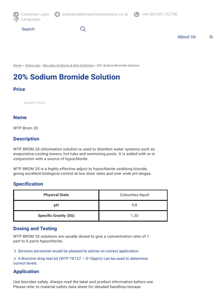 20% Sodium Bromide Solution - Water Treatment Products | PDF | Science ...