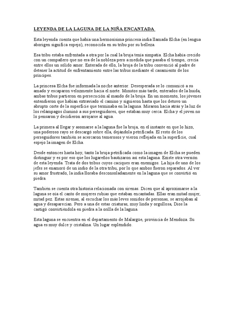 Leyenda de La Laguna de La Niña Encantada | PDF
