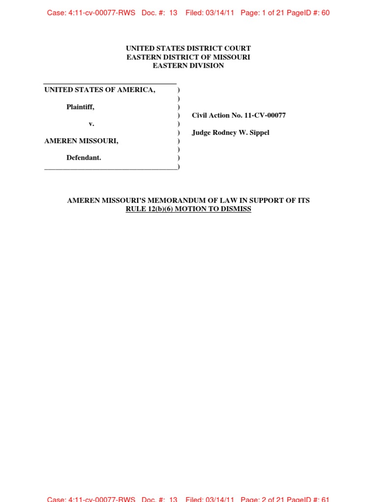Motion to Dismiss Filed by Ameren Missouri Statute Of Limitations