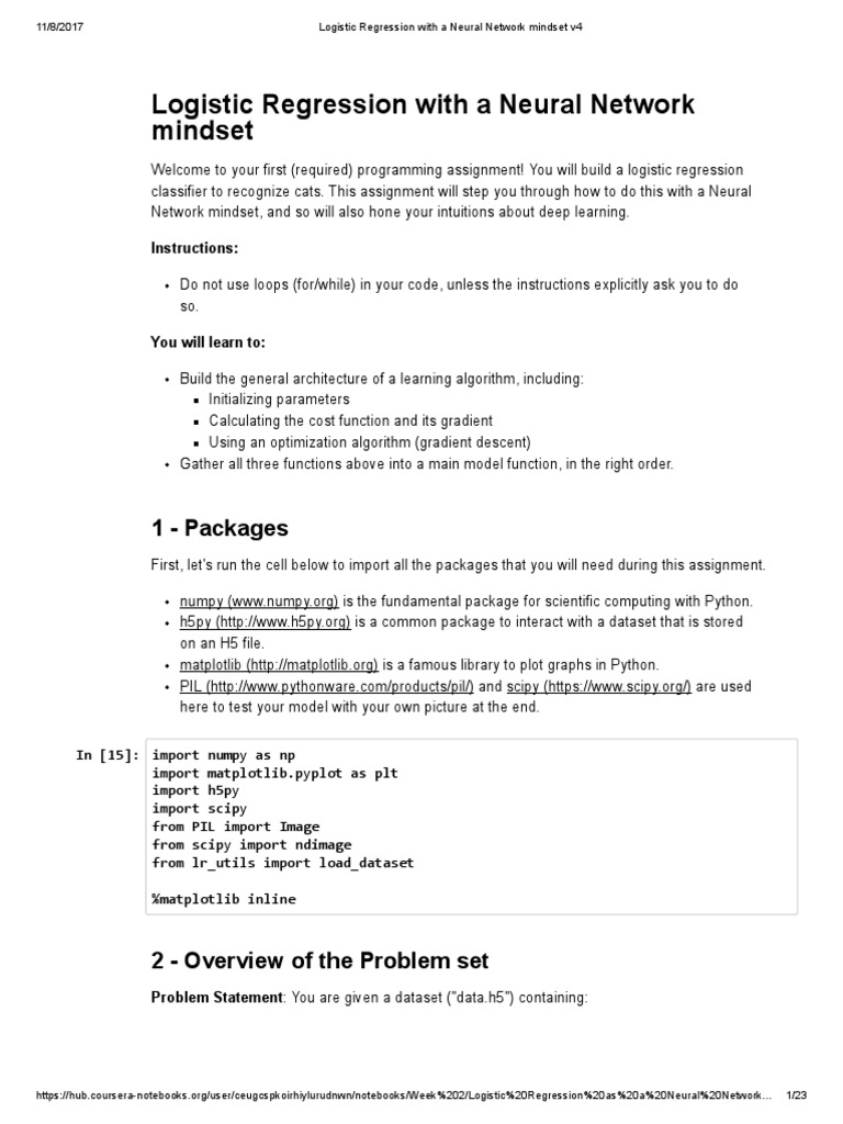 Logistic Regression With A Neural Network Mindset: 1 - Packages | PDF ...