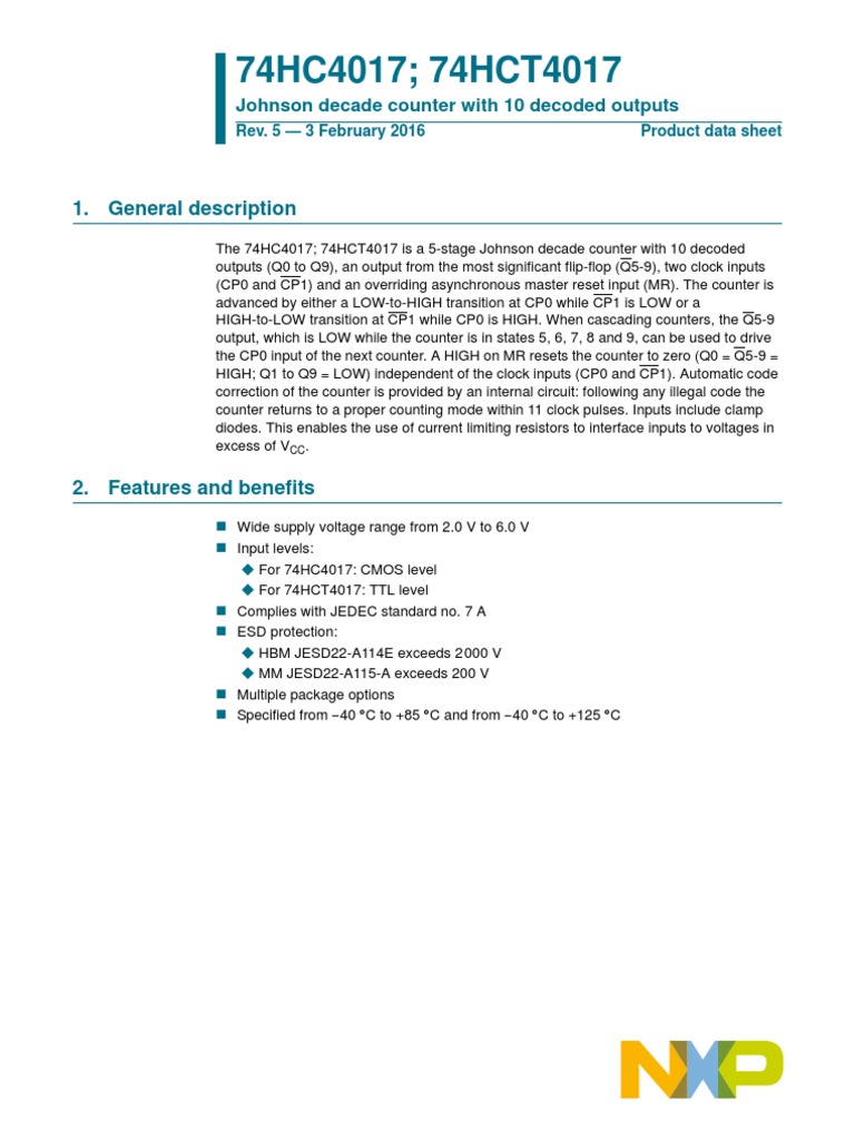 74HC4017 74HCT4017: 1. General Description | PDF | Electrical ...