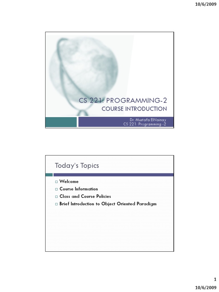 Cs 221: Programming-2: Today's Topics | PDF | Object Oriented ...