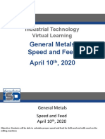 Industrial Technology Virtual Learning: General Metals Speed and Feed April 10, 2020
