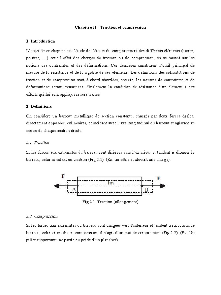 Chapitre 2 Traction Et Compression PDF Résistance des matériaux — free download
