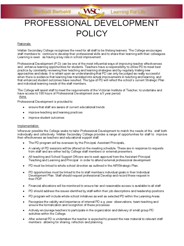 Professional Development Policy 01.08.16 PDF Education Reform