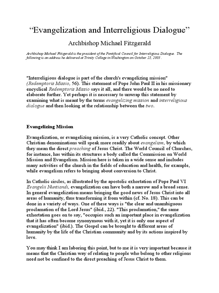 Evangelization Through Interreligious Dialogue | PDF | Grace In ...