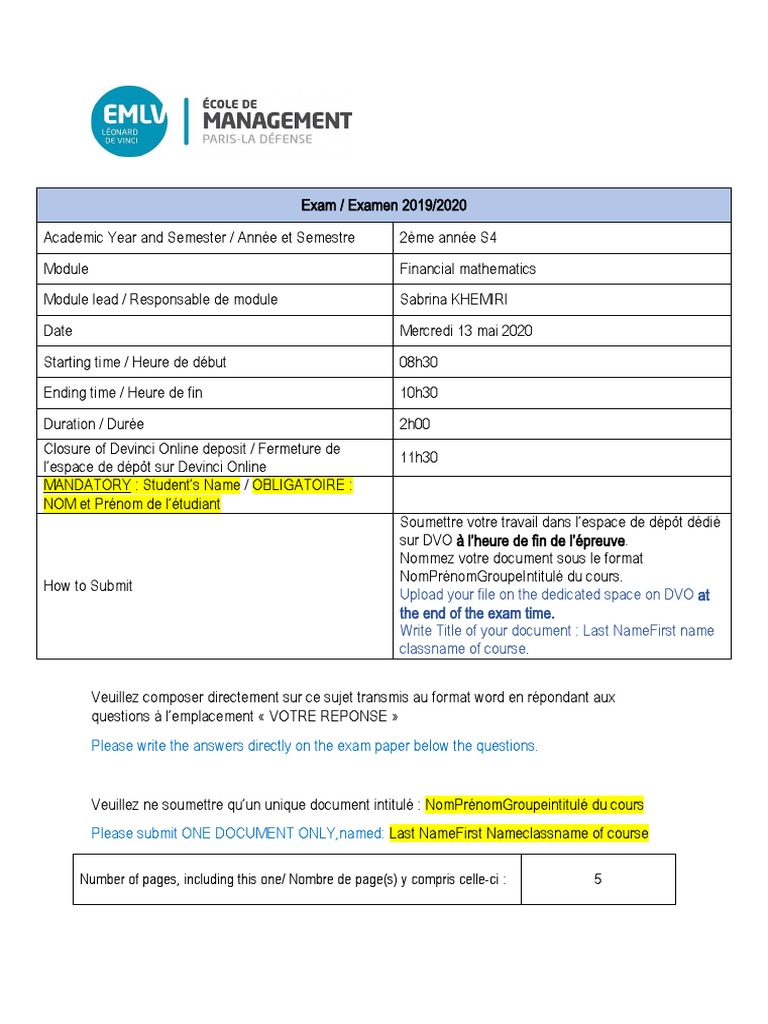 Financial Mathematics Exam 2020 | PDF | Interest | Financial Services
