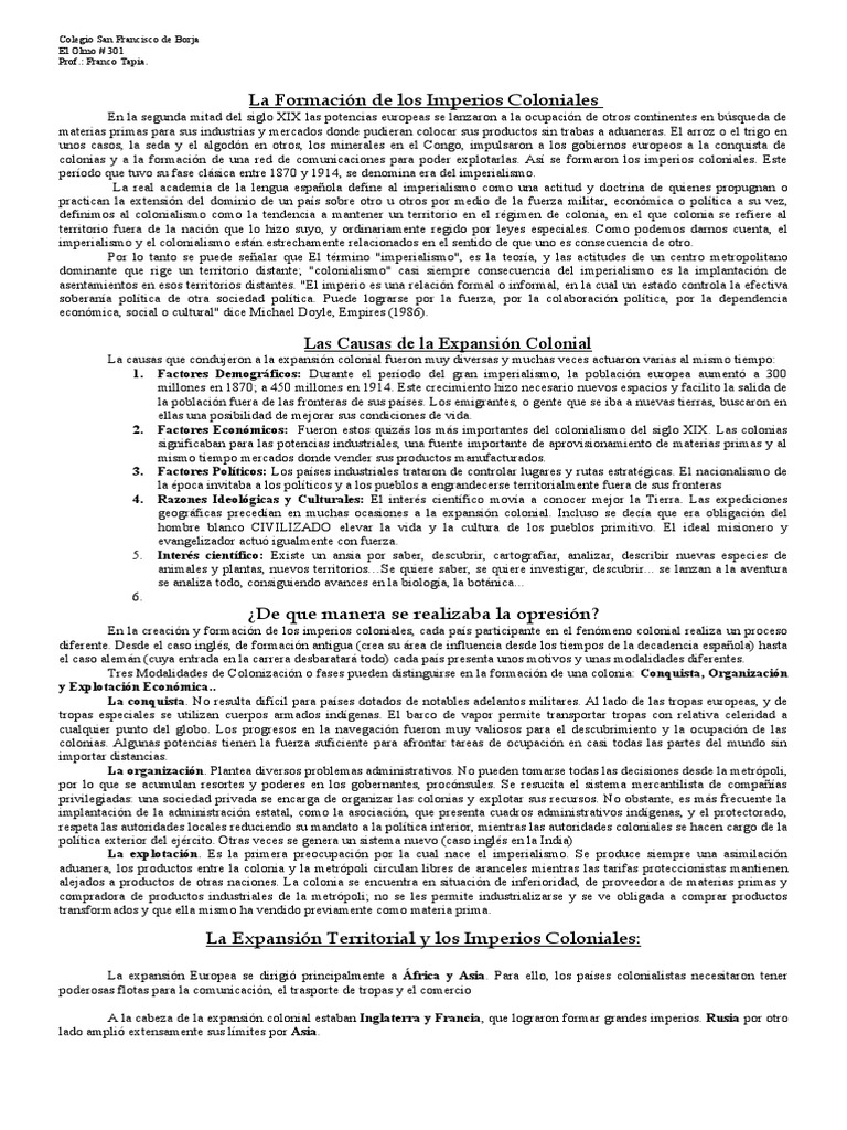 Formación de Imperios Coloniales en el XIX | PDF | Colonialismo ...