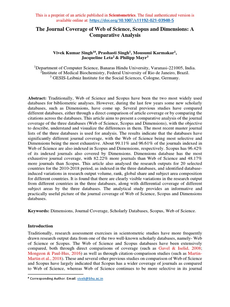 The Journal Coverage of Web of Science, Scopus and Dimensions: A ...