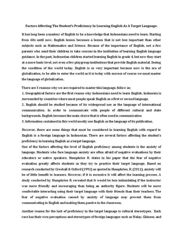 Factors Influencing English Proficiency | PDF | Second Language ...