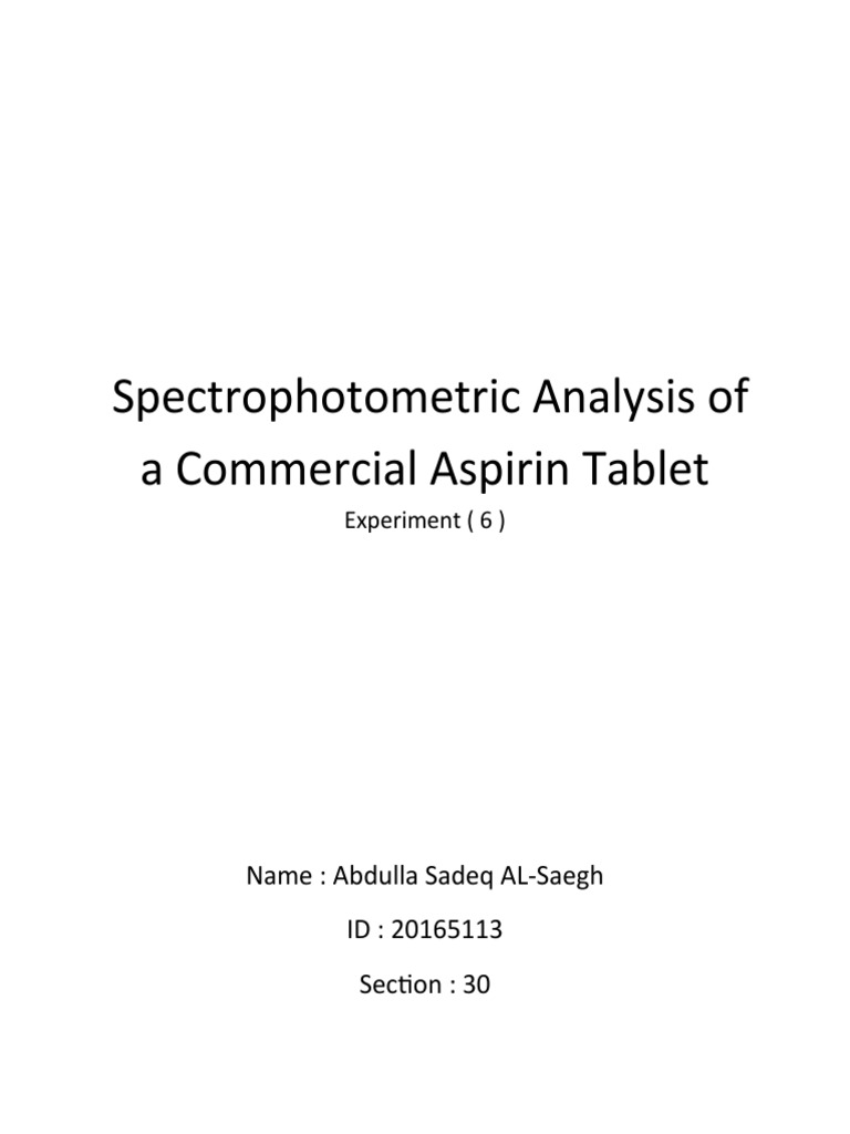 Spectrophotometric Analysis of A Commercial Aspirin Tablet PDF