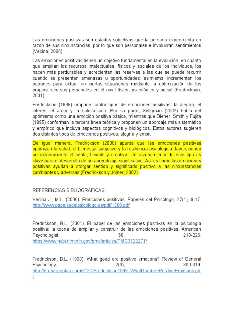 Marco Teorico Emociones Positivas | PDF | Las emociones | Sicología