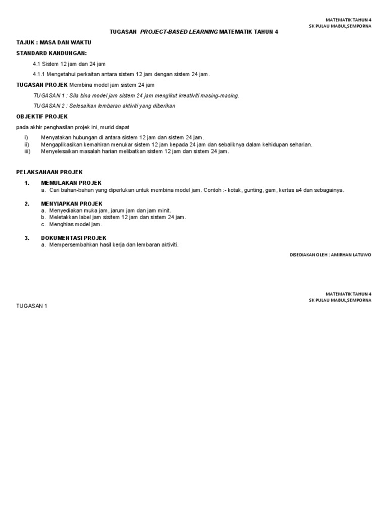 Pbl Tahun 4 Matematik Pdf