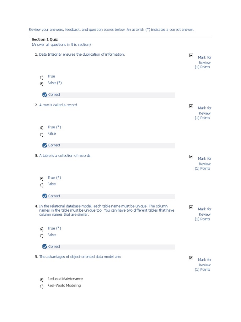 Relational Database Quiz Review | PDF | Relational Database ...