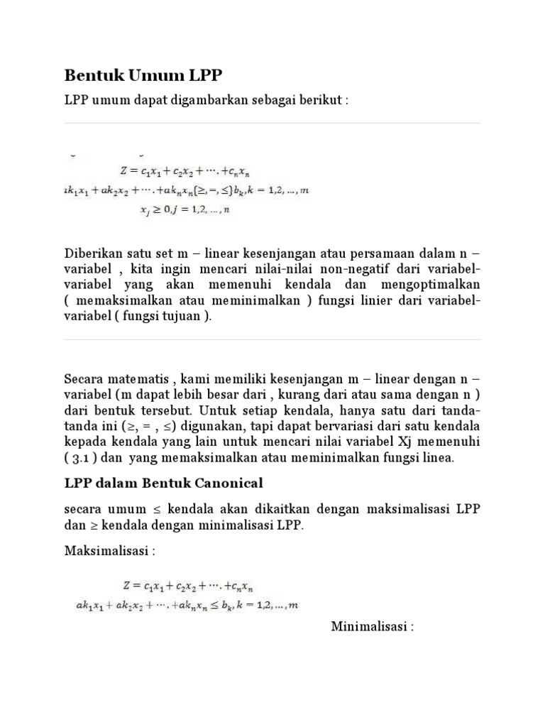 Bentuk Umum LPP | PDF | Sains & Matematika | Komputer