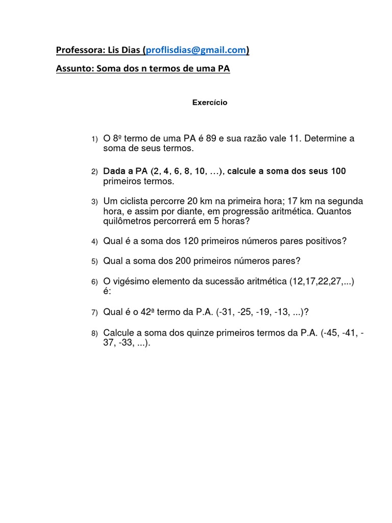 Soma de Termos em Progressão Aritmética | PDF