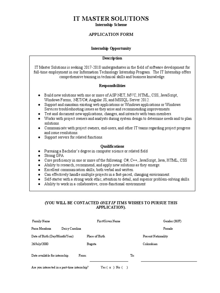 Formato-Internship Application Form | PDF | Application Software | Java ...