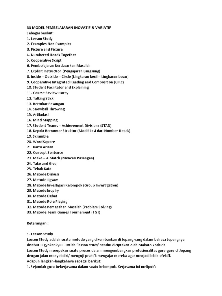 33 Model Pembelajaran Inovatif