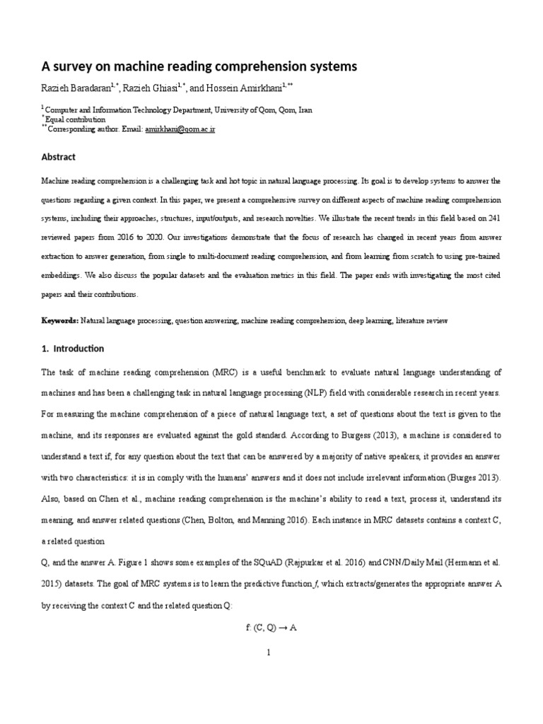 Survey of Machine Reading Comprehension | PDF | Deep Learning | Machine ...