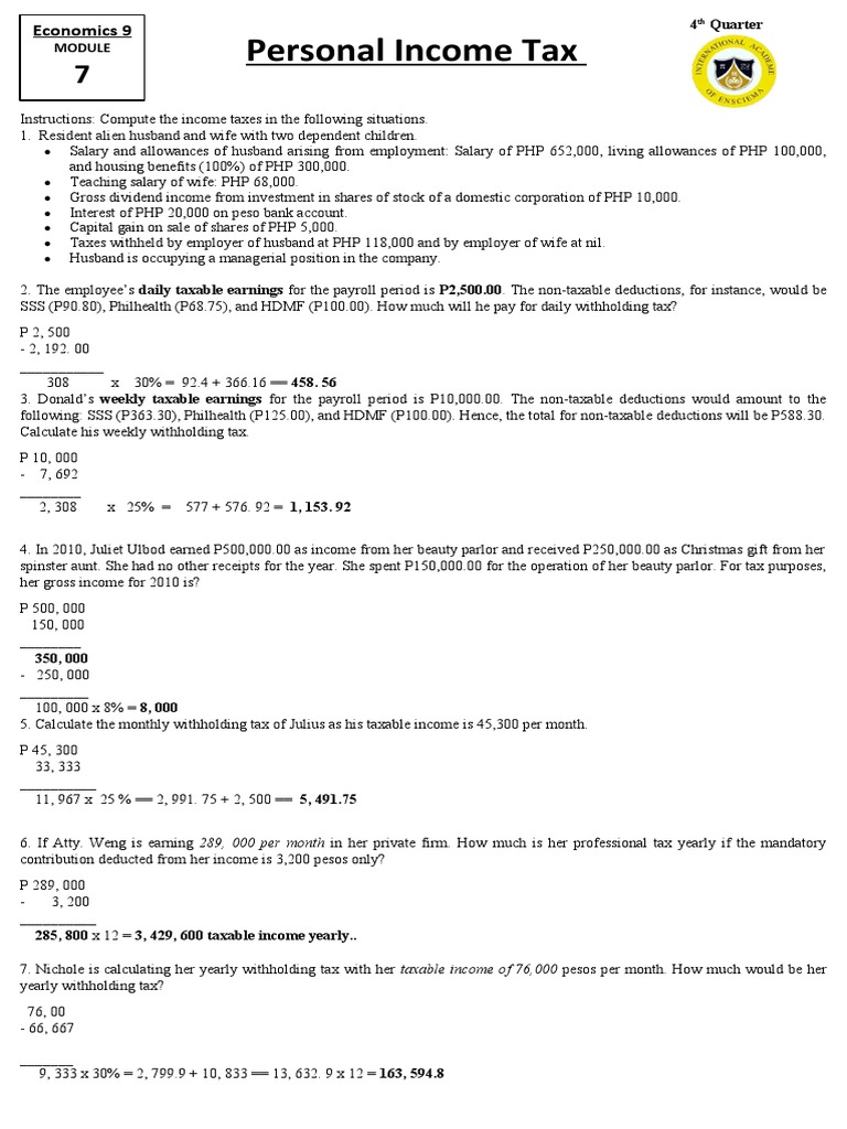 Module 7 - Tax Exercises | PDF | Income Tax | Payroll
