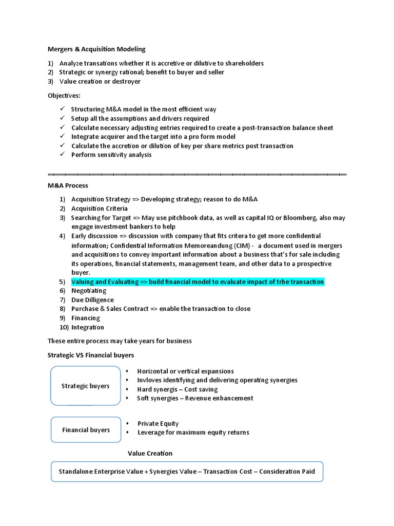 M&A Financial Modeling Guide | PDF | Mergers And Acquisitions ...