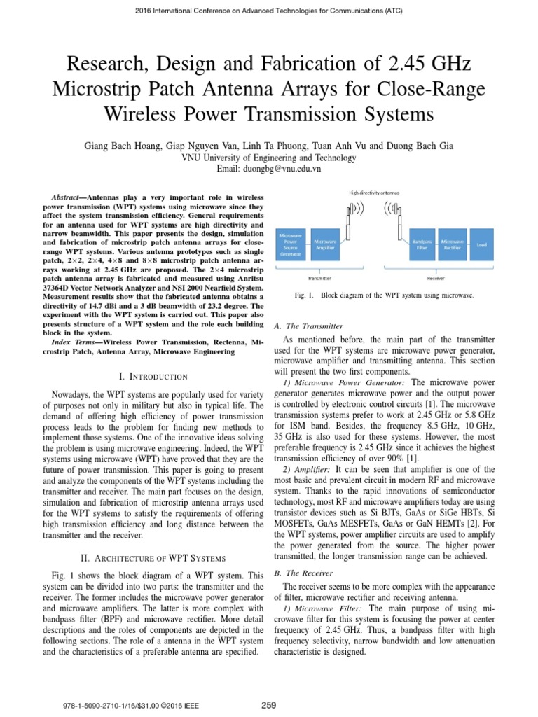 Research, Design and Fabrication of 2.45 GHZ Microstrip Patch Antenna