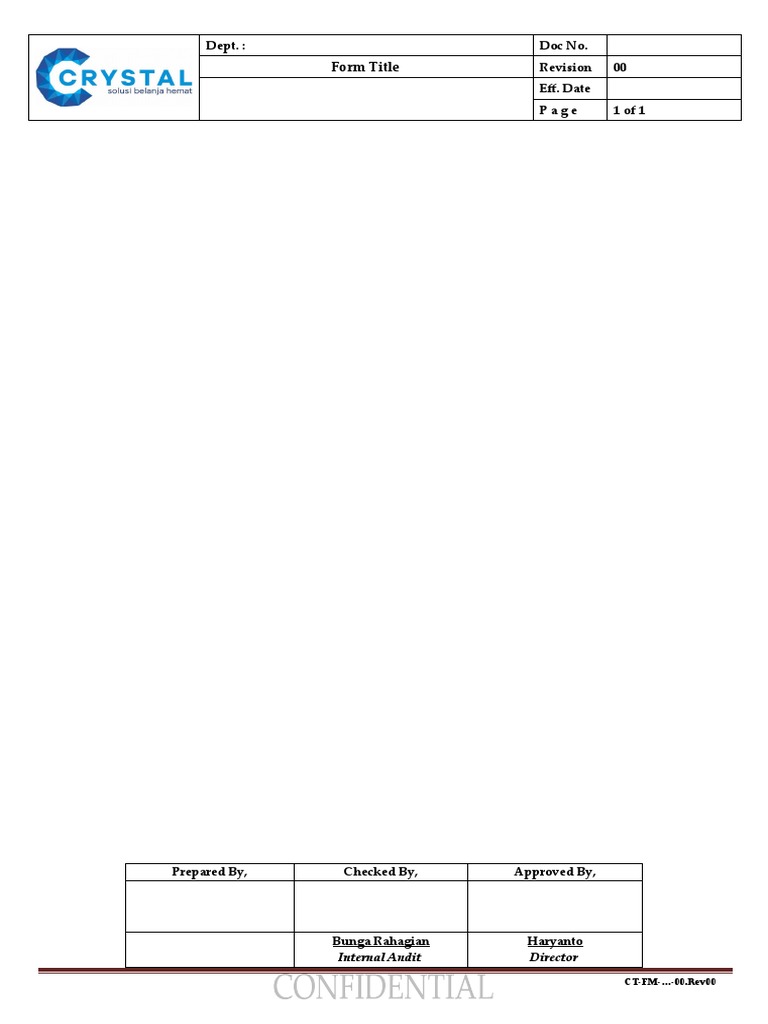 Dept.: Doc No. Revision 00 Eff. Date 1 of 1: Form Title | PDF