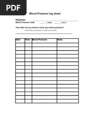Blood pressure log sheet