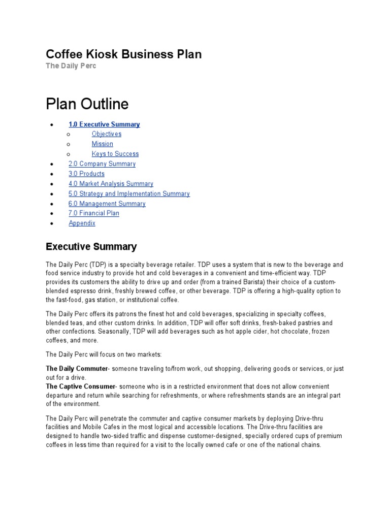 Coffee Kiosk Business Plan PDF Coffee Current Liability