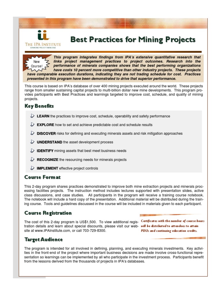 Mining Project Best Practices Course | PDF | Mining | Project Management
