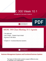 MGSC 300 Week 10.1 - Key Functional Business Systems and Management Tools