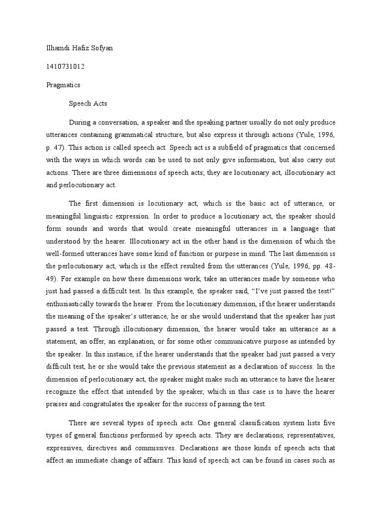 Pragmatics Speech Acts Pdf Human Communication Linguistics