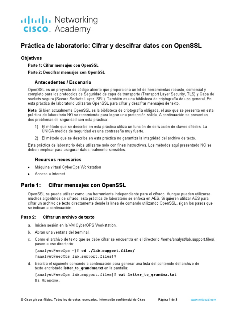 9.1.1.6 Lab - Encrypting and Decrypting Data Using OpenSSL | PDF ...