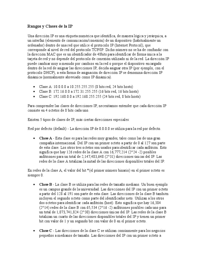 Rangos y Clases de Direcciones IP | PDF | Dirección IP | Protocolos de ...