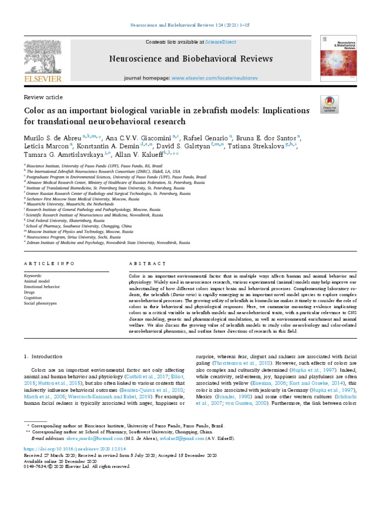 Color As An Important Biological Variable in Zebrafish Models