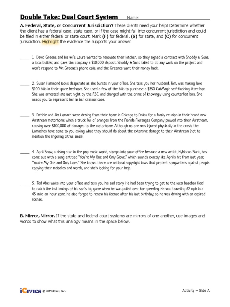Dual Court Fillable Activities | PDF | Article Three Of The United 